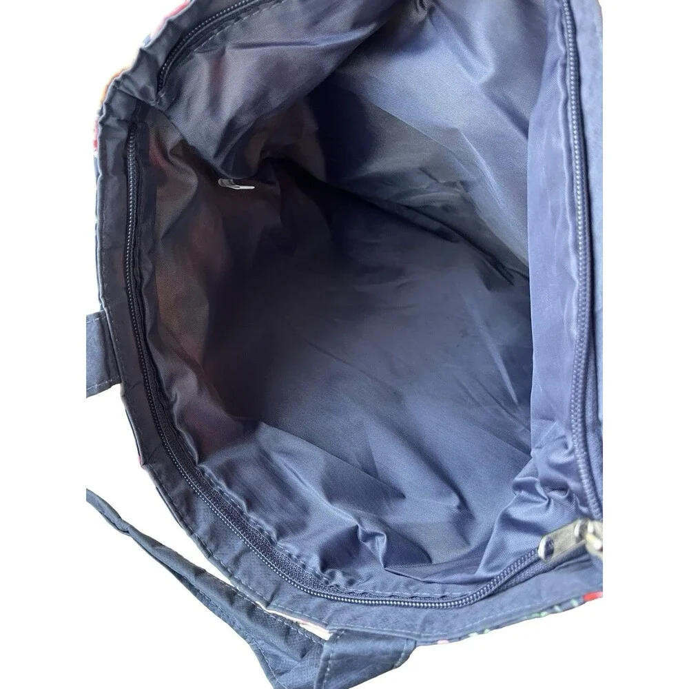 Floral Insulated Picnic Tote Bag Navy Pink Cooler Lunch Beach Market Zip Pockets